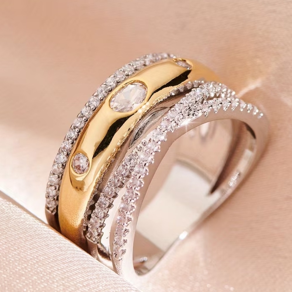 The Aurelia Multi-Band Mixed Metal/Crystal
Statement Ring Size 8 - Picture 3 of 9